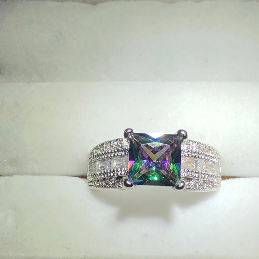 Princess cut fire topaz .925 Silver statement ring